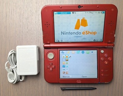 New Nintendo 3DS XL Metallic Red Charger 32GB SD Card | Region Free DUAL IPS