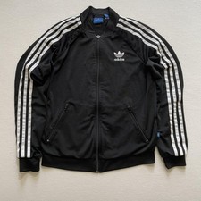 Adidas Originals Track Jacket Womens Small Black 3-Stripes Trefoil Zip Firebird