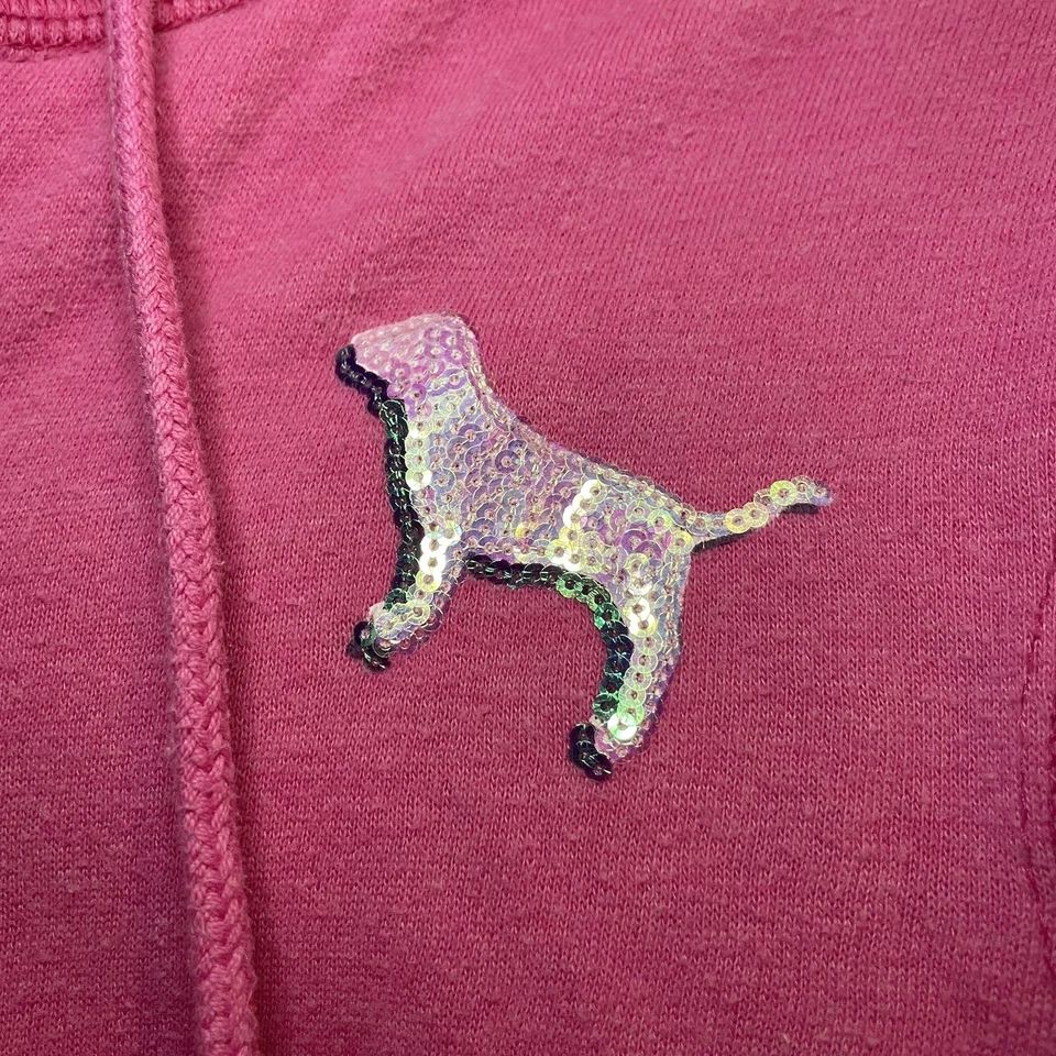 Y2k Victorias Secret VS PINK Full Zip Bling Sequin Pink Hoodie Sweatshirt Small - Image 3 of 4