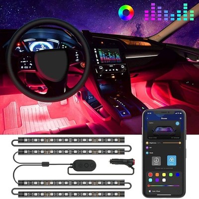 RGB Smart Car Interior LED Lights - App Controlled, Multi-Color Ambient Lighting