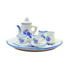 Dollhouse Miniature Reutter Tea Set For Two Teapot Cup Saucer Creamer Sugar Tray