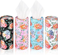 Tanlade 4 Pack Car Tissue Holder Tissues Cylinder Facial Tissue Floral Cylinder 