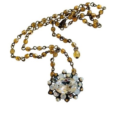 Tiara Misu collar necklace Crystal beads Rhinestone Jeweled Bronze Designer 19''