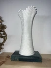 VTG 40s Westmoreland White Milk Glass Stretch Swung Style Diamond Quilt Vase 13”