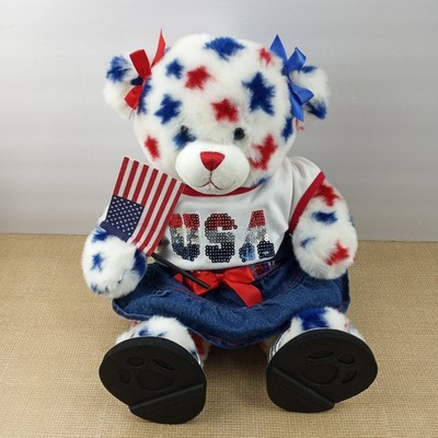 Build A Bear USA Teddy  4th of July 14'' Red White & Blue Stars With Clothing