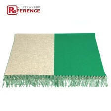 HERMES Bicolor Fringe Shawl 170x68.5cm Cashmere Green Beige Excellent with Box
