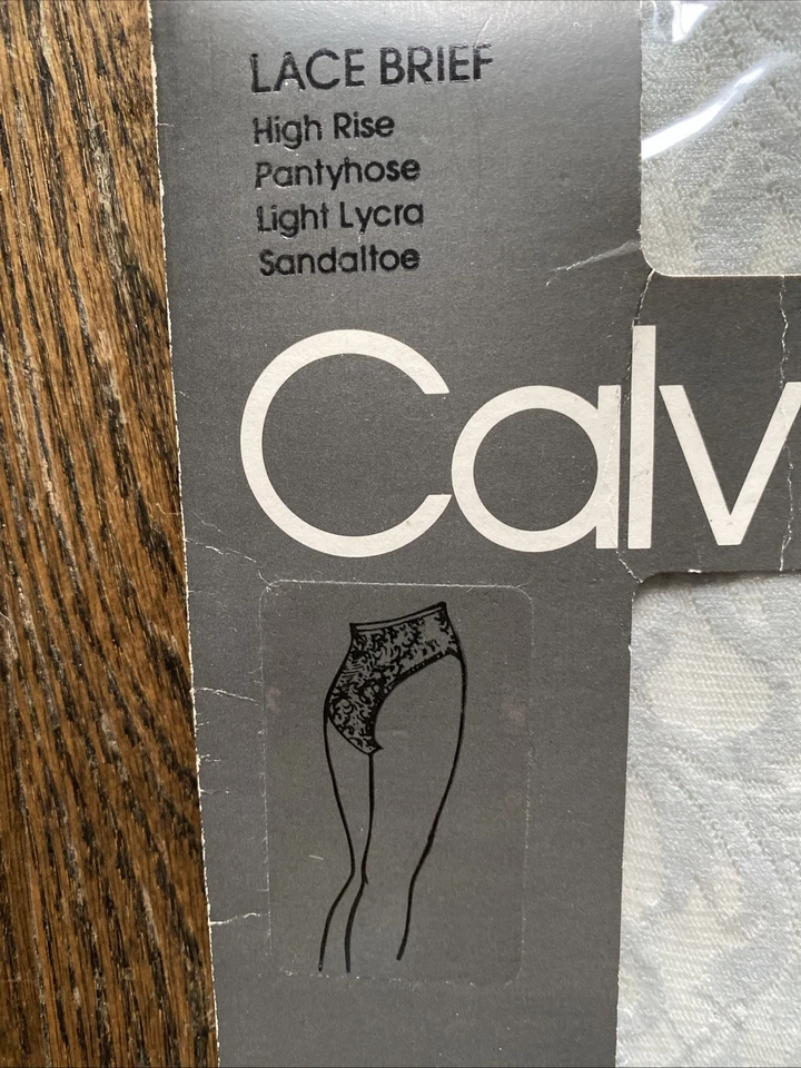VTG 80s Calvin Klein Lace Brief High Rise Pantyhose Sandaltoe Size A - Dove Gray - Image 4 of 4