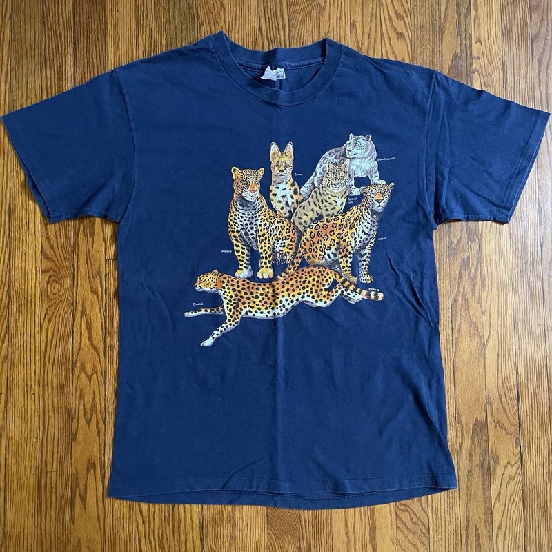 Vtg 1996 Big Cat T Shirt Cheetah Leopard Jaguar Spanish Linx Snow Leopard Sz Lrg