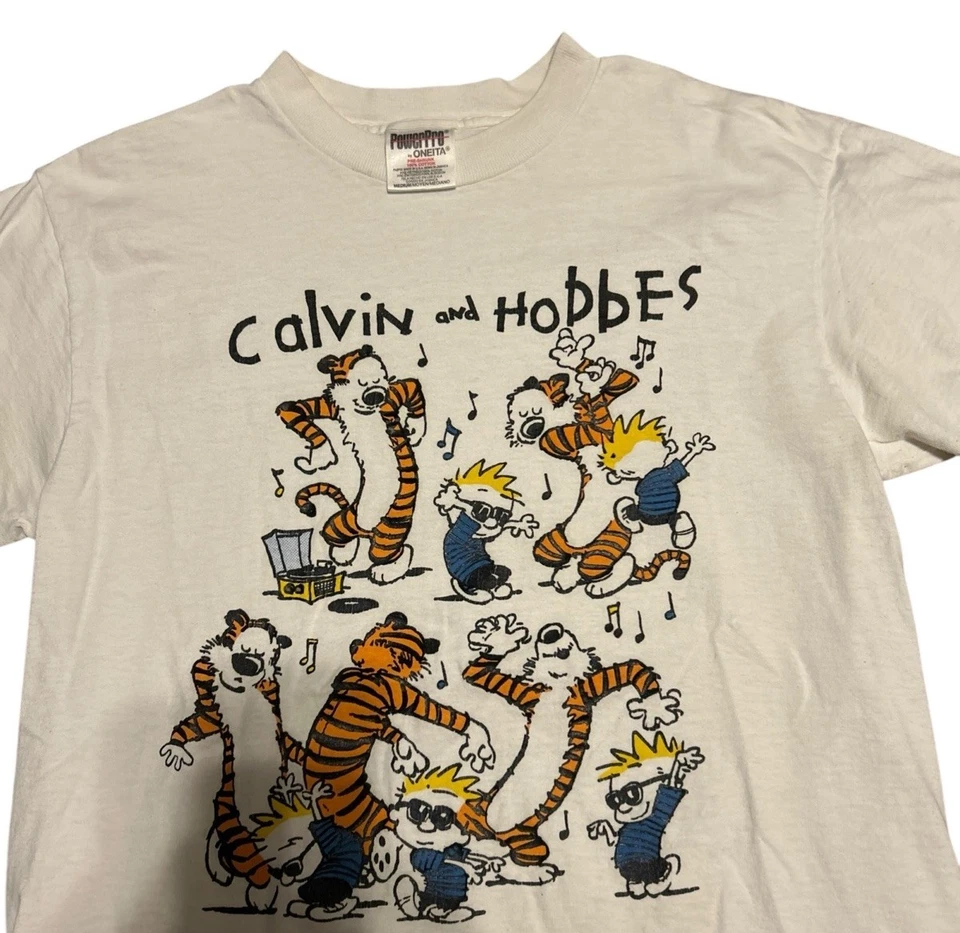 Vintage Calvin and Hobbes T-Shirt Mens S Comics Cartoon Dance 90s Single Stitch - Image 2 of 4