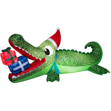 9' Christmas LED Inflatable Alligator w/ Santa Hat Eating Presents Yard Decor