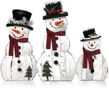 Barydat 3 Pcs Christmas Snowman Wooden Decorations Rustic Table White 
