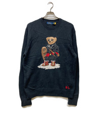 Polo Ralph Lauren Polo Bear Sweater Knit Black Holiday Snow Shoes Size L Used