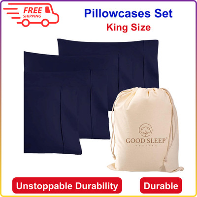 1000 TC Navy Blue King Pillowcase Set of 4 100% Egyptian Cotton Pillow Case Soft