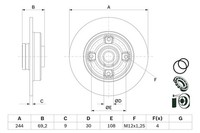 Bosch 2X Bremsscheibe Hinten Ø244 Mm Beschichtet FüR Opel Crossland X 75 1.2
