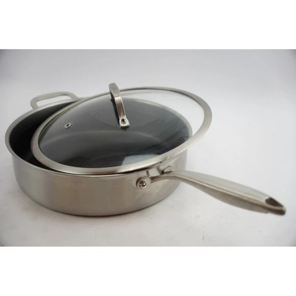 LOLYKITCH 3-PLY Stainless Steel Fry Pan with Lid 12 Inch Nonstick Honeycomb