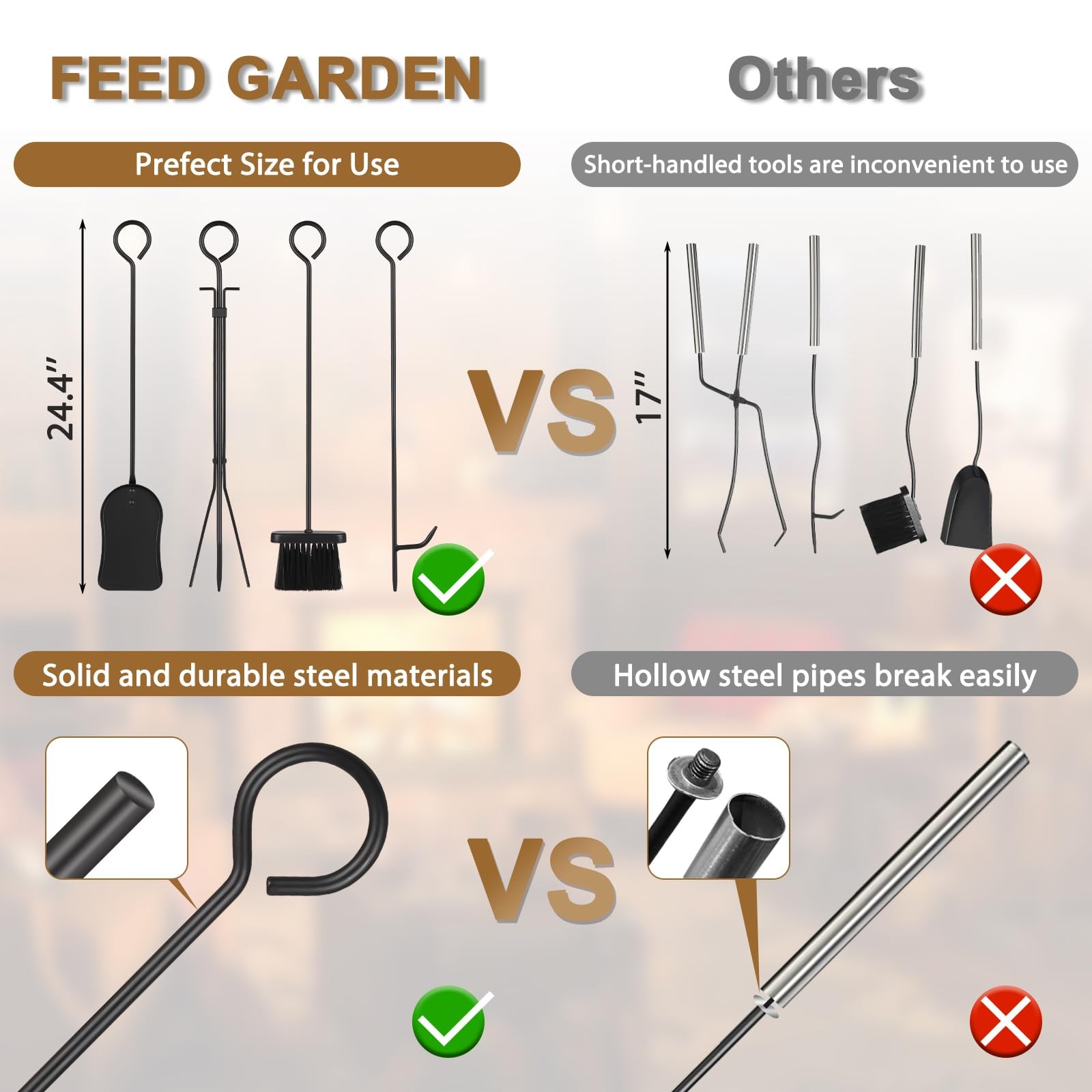 Firewood Rack Indoor Outdoor with Tools, 5-Piece Fireplace Tools Set, Firepla...