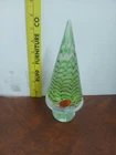 ​Vintage Murano Glass Christmas Tree Figurine Italy Green Swirl Art Glass