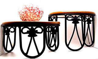 Longaberger 2 Wrought Iron Serving/Plant Stands Warm Brown Shelves 6 1/4 & 4.5"