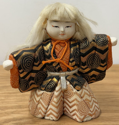 Japanese Renjishi Kabuki Doll White Mane Lion Dancer Brocade Fabric Ceramic Face
