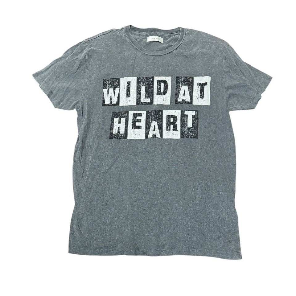 Anine Bing Top Size XS Wild At Heart Grey Short Sleeve Slogan Tee T-shirt