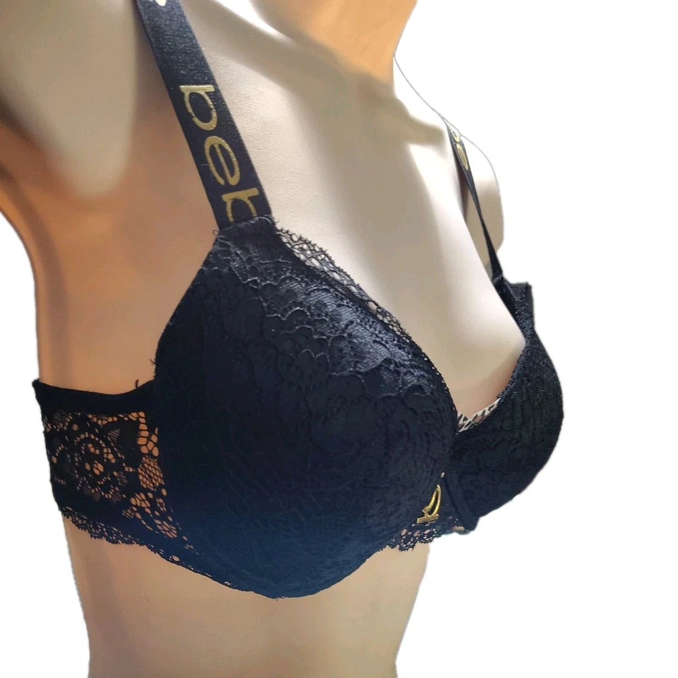 Sujetador Bebe Sexy con Aros Suave Levantamiento Acolchado Negro Encaje Leopardo Dije 34B Foto 4 de 4