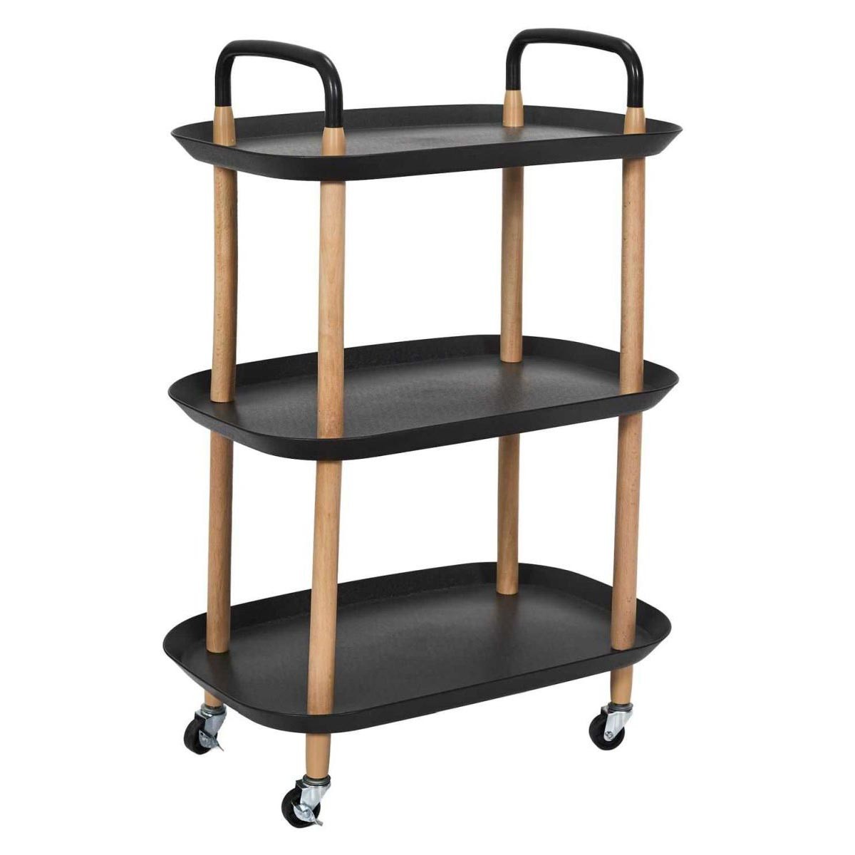 Desserte de cuisine 3 niveaux Kaleo noir 81cm pour rangement mobile