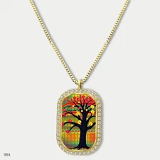 New Colorful Tree of Life Pendant Necklace Chain Printed Dog Tag Chain Gift Desi
