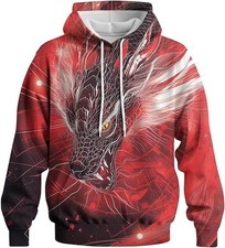 3D Red Dragon Hoodie Fiery Fantasy Unisex Pullover Sweatshirt