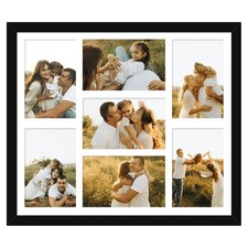 Black Frame 4x6 Picture Frame Collage with White Mat for Wall Display 7 Photos