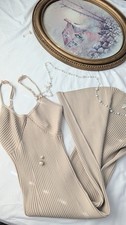 House of Harlow 1960 Beige Knit Beaded V-Neck Strappy Maxi Dress S