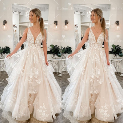 Beach Boho Wedding Dresses V Neck Sleeveless 2026 Ruffles Elegant Bridal Gowns