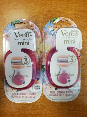 2 Pk: Gillette Venus Rifle Paper co. Mini *1 Razor+1 Compact+1 Cartridge ea E7C