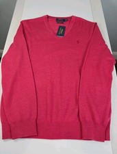 NWT Polo Ralph Lauren Men V Neck Merino Wool Sweater BURGUNDY Slim Fit Large