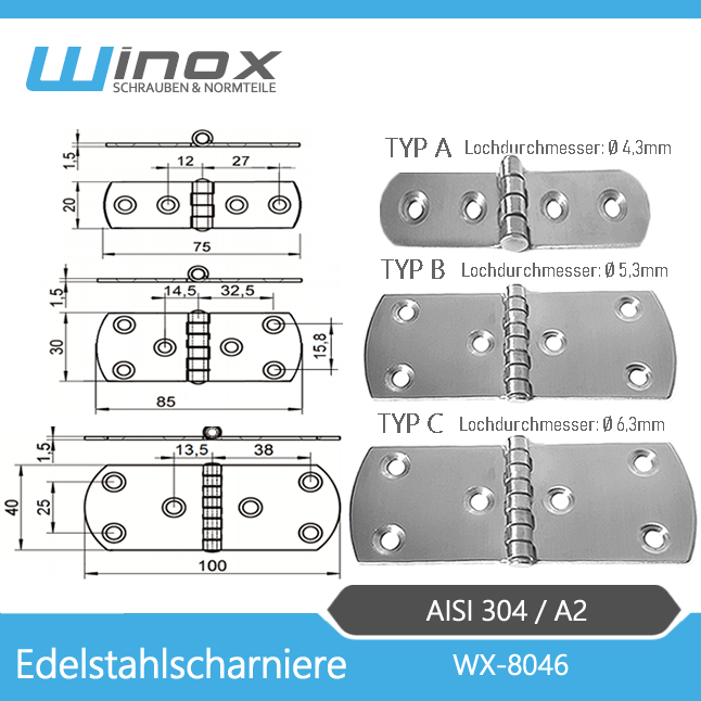 4 Stück Mini Edelstahl Scharniere Oval - V2A Beschlag Für Möbel & DIY