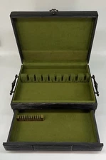 Vintage 1970s Silverware Flatware Chest Drawer Avocado Green/Black Felt Lined