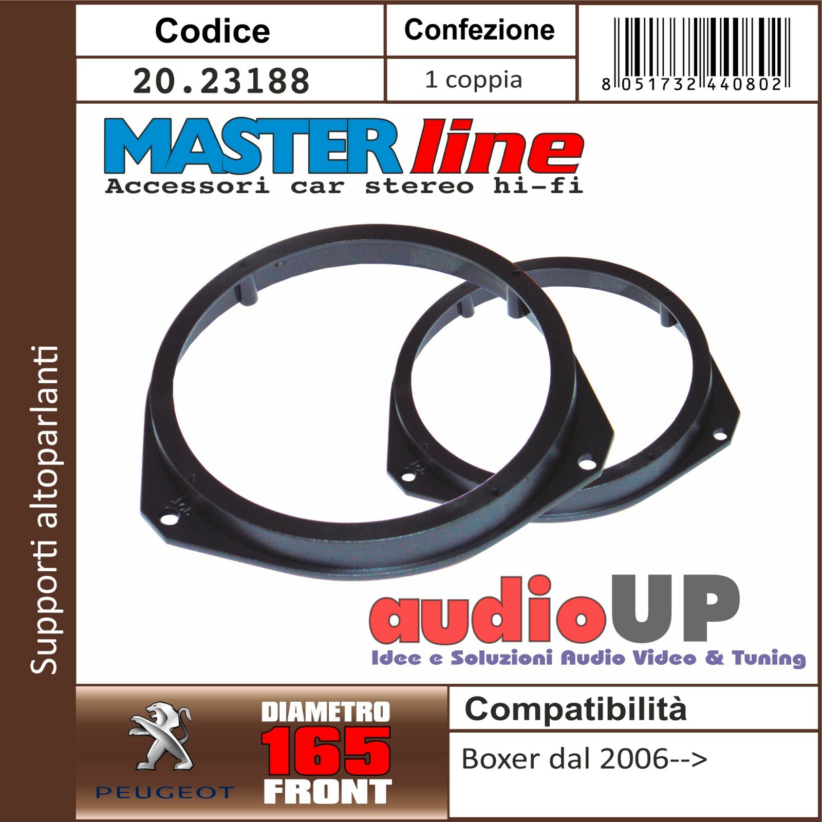 Supporto adattatore altoparlanti 165mm PEUGEOT Boxer 2006> Coppia anteriori.