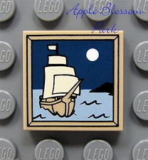 NEW Lego Pirate Ship 2x2 Printed Dark Tan TILE Painting Sail Boat Ship Moon 4193