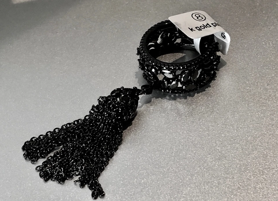 18k Black Rhodium Filled Long Tassel Ring made w/ Swarovski Crystal Marquise - Image 3 of 4