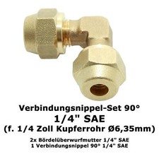 Set nippli di collegamento 90° 1/4 pollici inclusi dadi per tubo rame