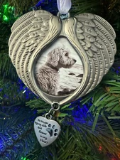 Pet Christmas Ornament W/ Photo Holder Angel Wing Memorial Rainbow Bridge Gift