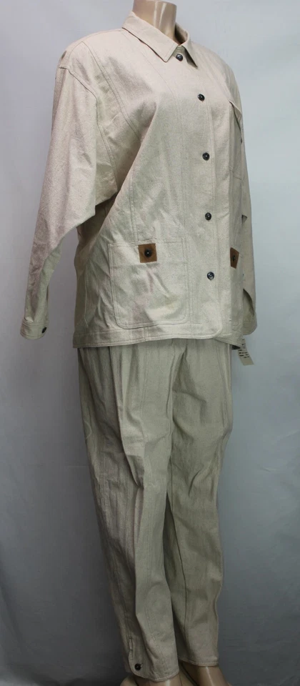 Conjunto de 2 Jaqueta e Calça Vintage Chaus Sport Feminina Mescla de Linho Natural Tamanho 16/L - Imagem 4 de 4