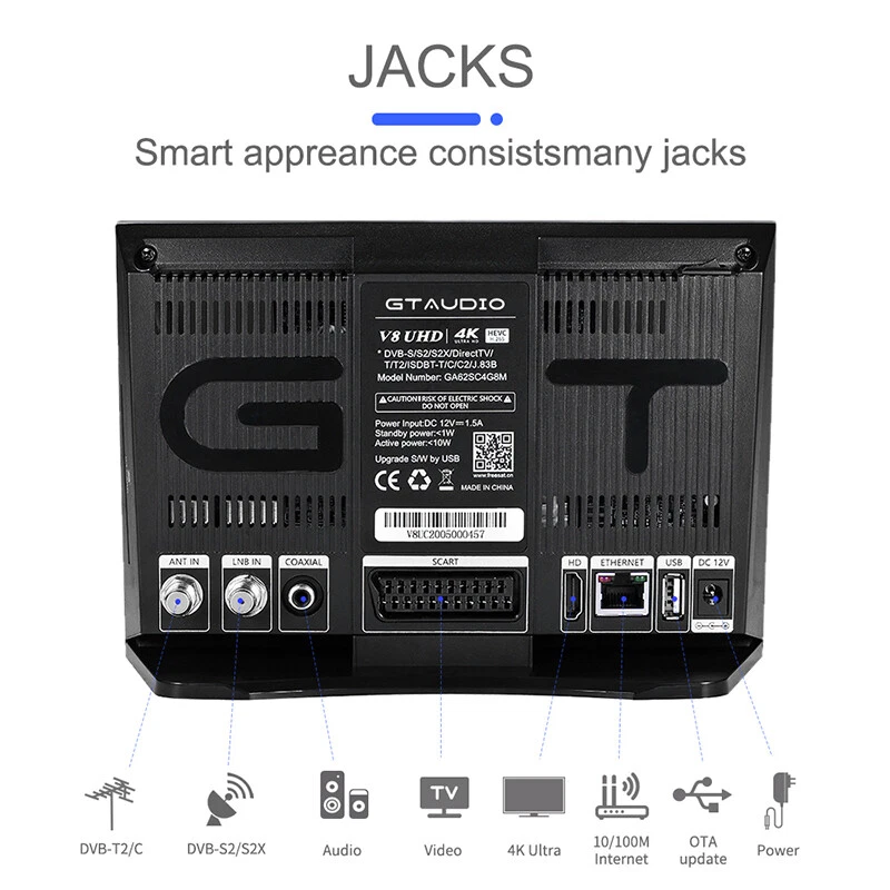 GTAUDIO V8 UHD 4K Sat-Receiver DVB-S2/S2X DVB-C/T2 Kabel Receiver H.265 PVR WIFI - Bild 2 von 4