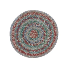 New Primitive Farmhouse BLUE RED GREEN JUTE MAT Braided Doily Trivet 8"