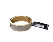 Express Women's Gold Plated White Sparkle Hinged Bangle Bracelet NWT