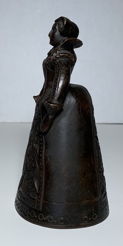 Antique LARGE 6 1/2” BRONZE FIGURAL WOMAN HAND BELL LEG CLAPPERS 19th Century - Picture 2 of 5