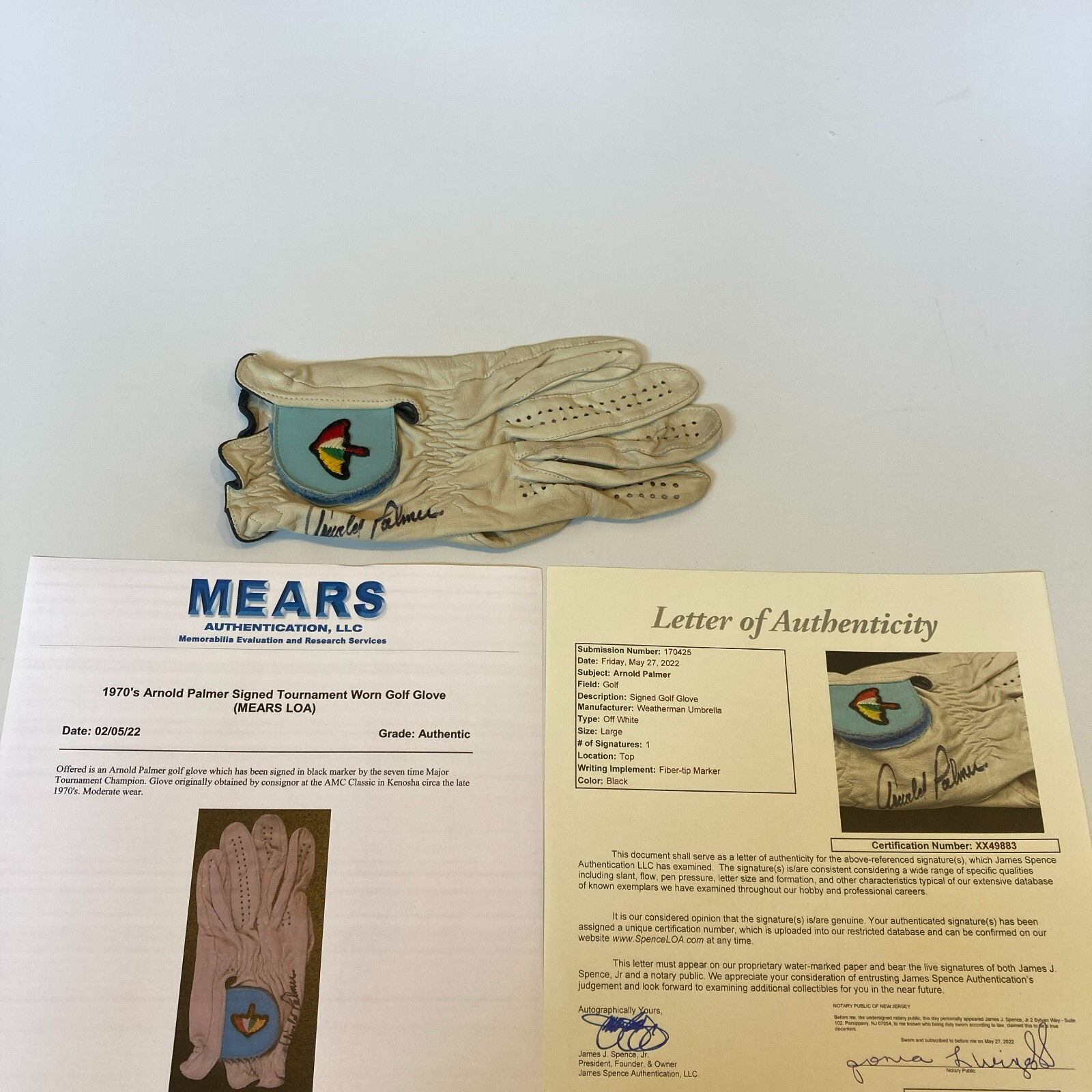 Arnold Palmer Autographed Signed 1970'S Game Used Tournament Golf Glove JSA & Mears COA 