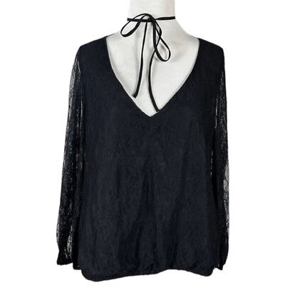 Alice + Olivia Witchy Stevie Nicks Lace Whimsy Goth Blouse Black Small Choker 