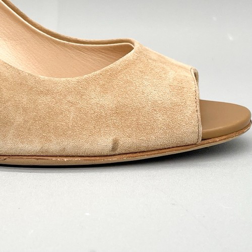 Tod's Womens 37A/ 7 Beige Suede Wedge Heel Shoes Peep Toe Slip On Pumps - Picture 2 of 15