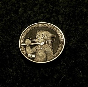 Original Hobo Nickel Cat Kitten ""EWW! Kissed By A Dog" Coin  Howard Thomas