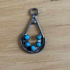 Vintage 60s Zuni Sterling Silver  Turquoise T...